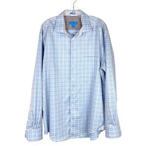 Egara Button Up Shirt Men's XL 17 - 17 1/2 Blue White Windowpane Cotton No Iron